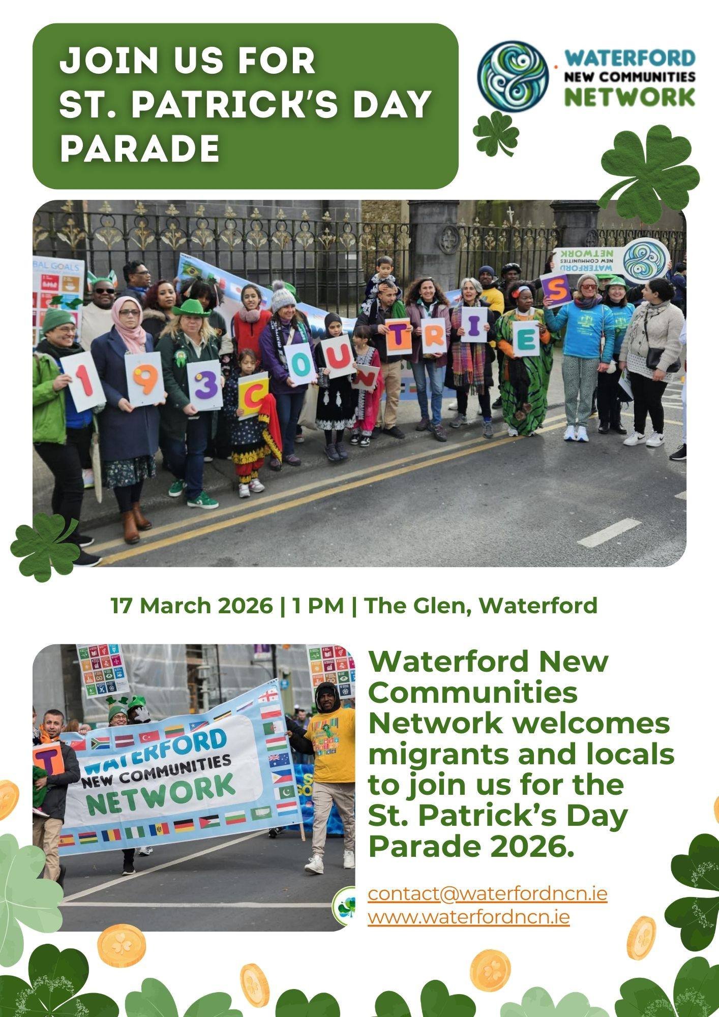 St. Patrick’s Day Parade 2026 invitation poster – Waterford New Communities Network